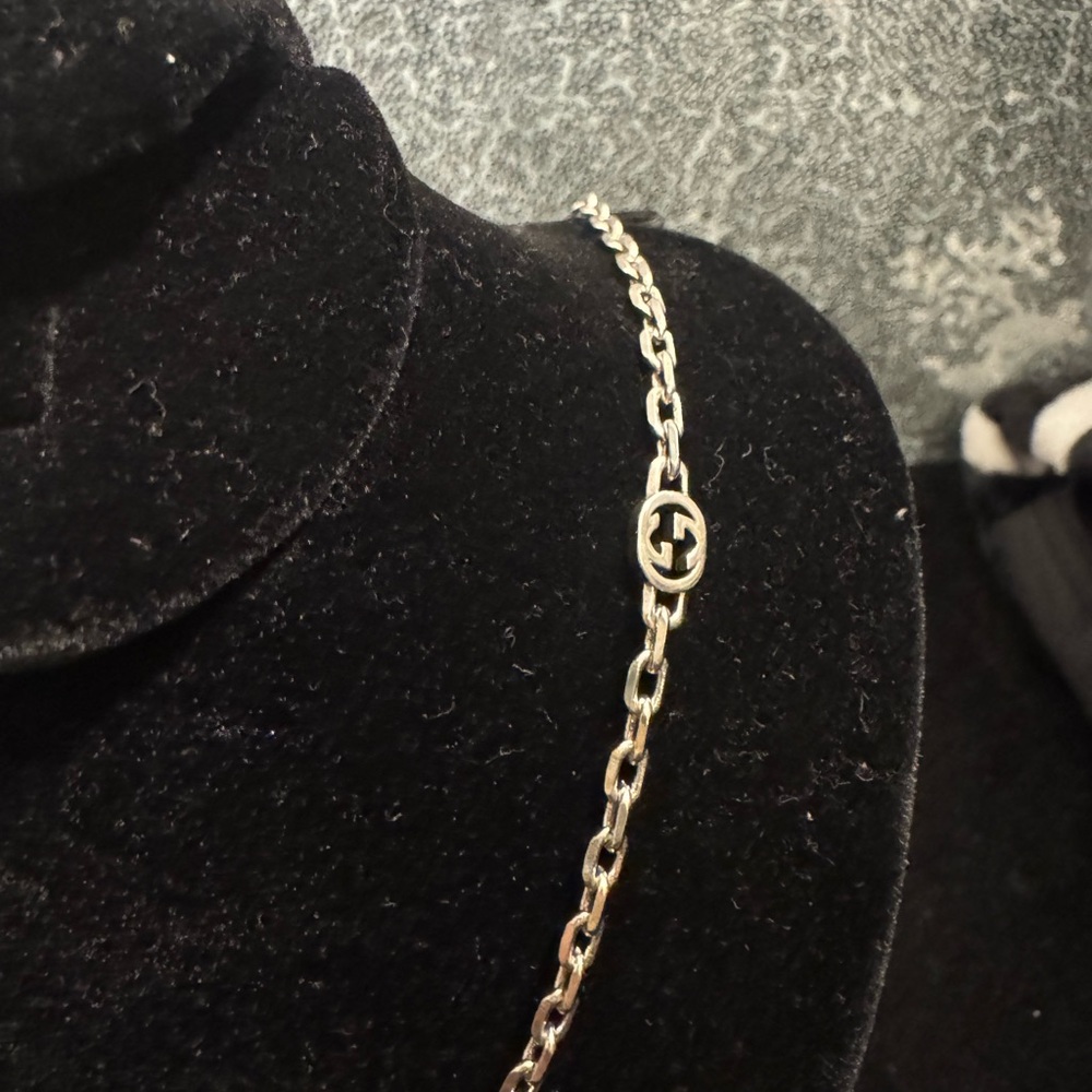 Gucci Silver Double Ring Chain Interlock Necklace - image 3